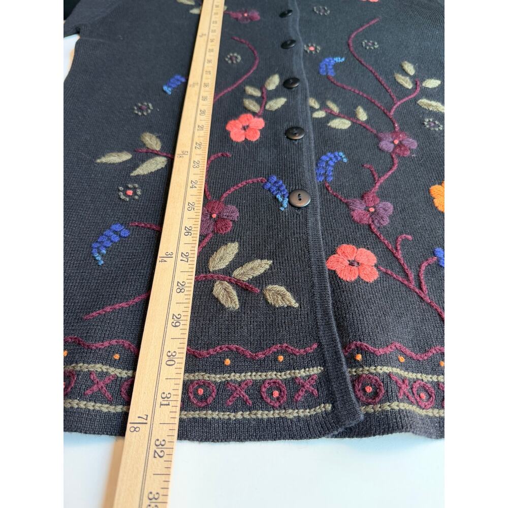Coldwater Creek L Embroidered Floral Cardigan Ramie Fall Folk Art Cottagecore - Picture 9 of 12
